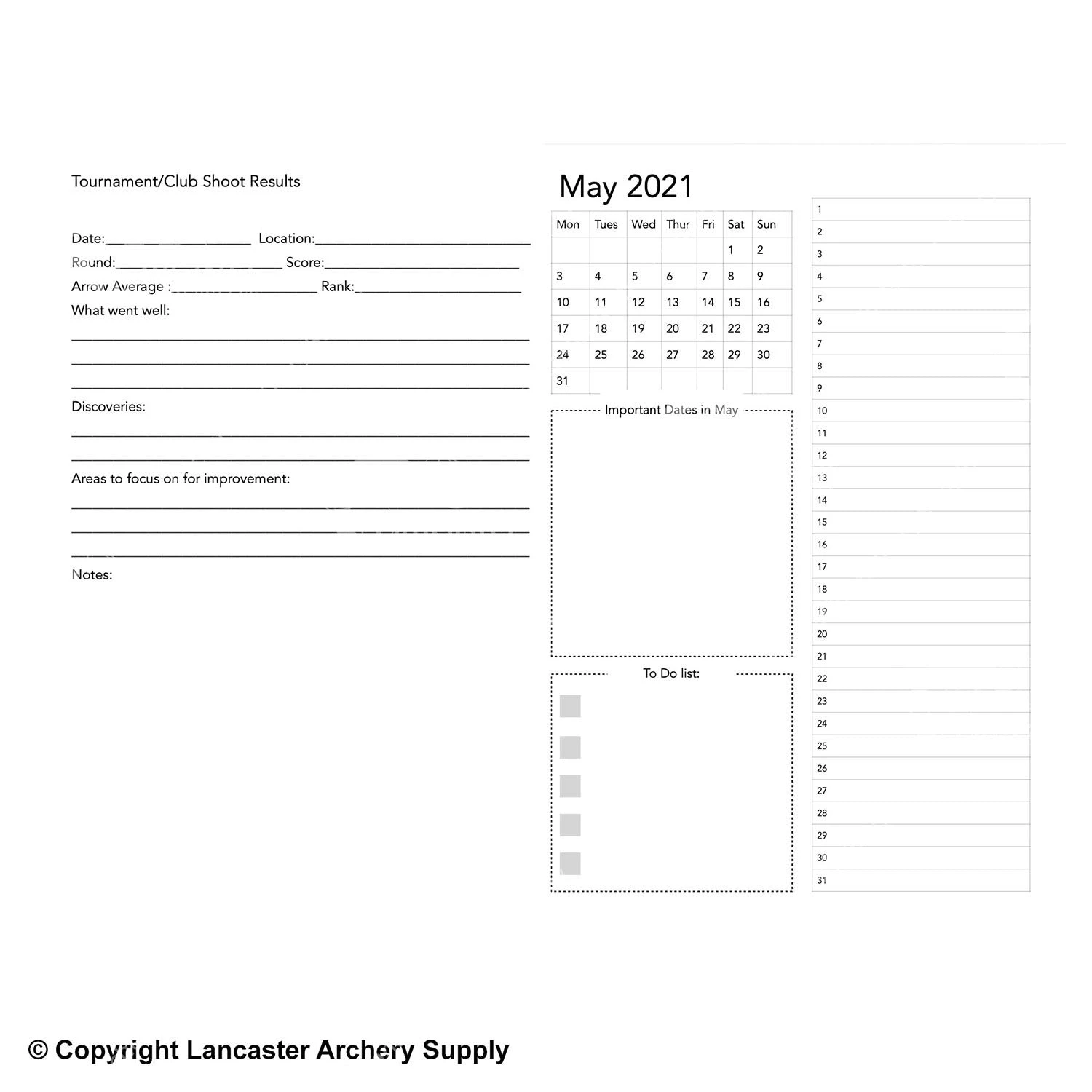2021 Kaminski Archery Performance Planner - Image 4